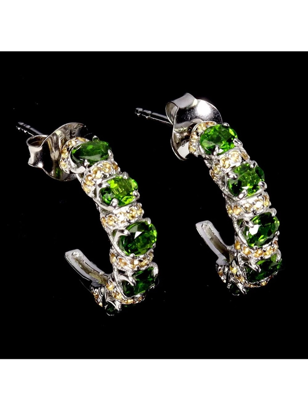 Gorgeous Natural Chrome Diopside & Yellow Sapphire Earrings 925 Sterling Silver